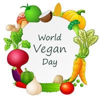 Happy World Vegan Day concept with different vegetables on frame vector