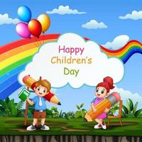 Happy children's day template with school kids in the park illustration vector