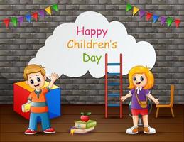 Happy children's day template with school kids vector