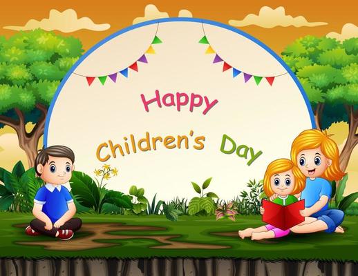 Happy children's day background with family