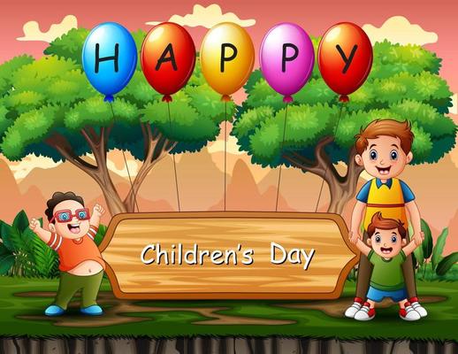 Happy Children's Day background with happy boys