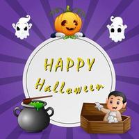 Happy Halloween Text background with vampire and pumpkin mask vector