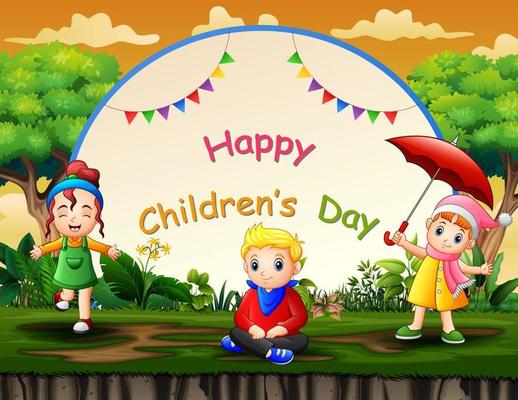 Happy children's day background with happy kids