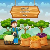 Happy World Vegan Day with vegetables and farmer
