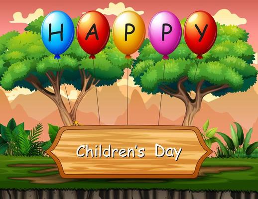 Happy Children's Day text background with nature background