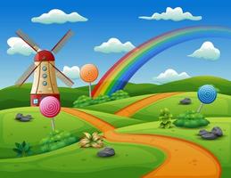 A windmill and candy on a nature background vector