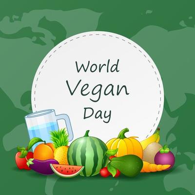 Background for World Vegan Day in cartoon style