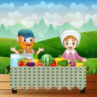 The farmers will eat the fresh fruit on the table vector