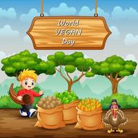 World Vegan Day on sign with vegetables in sack vector