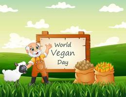 Happy World Vegan Day with old farmer vector