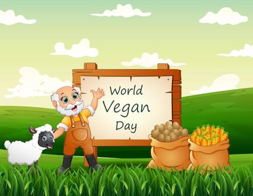 Happy World Vegan Day with old farmer