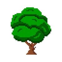Old pixelated maple with dense crown. Green big tree with green semicircular geometric branches and beautiful vector foliage.