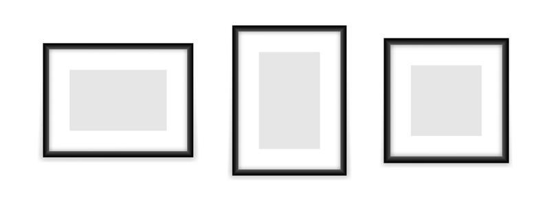 Empty rectangular and square frames template. Blank mockup with gray space for photos and drawings. Realistic design for picture and promotional vector image