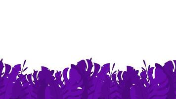 Bushes tropical plants background. Purple lush leaves with impenetrable bright vegetation. Natural horizontal landscape banner with wild vector thickets