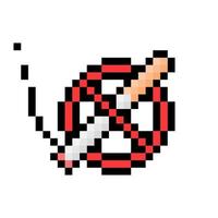 Red no smoking pixel sign. Crossed out smoking joint in 8bit pixelated circle. Ban on use of marijuana in public vector places.