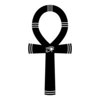Egyptian ankh icon. Black occult symbol immortality with eye horus in center. Coptic cross eternal wisdom and protective key vector life