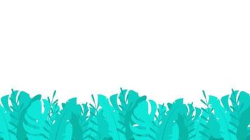 Tropical thickets plants background. Turquoise lush leaves with impenetrable bright vegetation. Natural horizontal landscape banner with wild vector bush