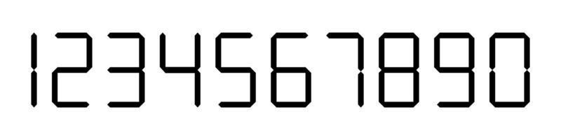 Black numbers for electronic clock and time template. Set for digital calculator and numeric vector timer.