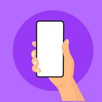 Illustration vector graphics flat design of, hand holding smartphone white on screen, mobile application concept