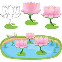 Lotus flower in the pond with multiple variation vector