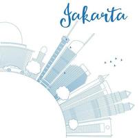 Outline Jakarta skyline with blue landmarks and copy space. vector