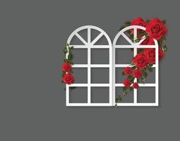 Window and red roses background vector