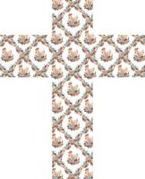 Decorated Easter cross with chickens, eggs and flowers vector