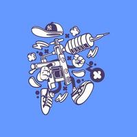 Cool vector cartoon design of a robot that looks like a machine and wears a hat