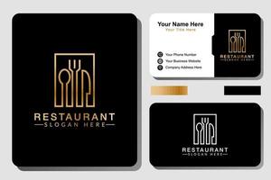 modern line art restaurant food center logo with business card design vector