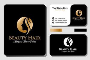 feminine luxury and Beauty woman hair salon gold gradient logo. nature cosmetic, skin care business logo with business card design vector