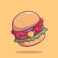 Cheese Burger Cartoon Vector Icon Illustration. Food Object  Icon Concept Isolated Premium Vector. Flat Cartoon Style