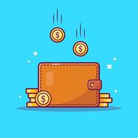 Wallet With Money And Coin Cartoon Vector Icon Illustration.  Finance Object Concept Isolated Premium Vector. Flat Cartoon Style