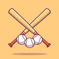 Béisbol con ilustración de icono de vector de dibujos animados de palo. concepto de icono de objeto deportivo vector premium aislado. estilo de dibujos animados plana