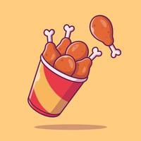 Chicken Wing On Bucket Cartoon Vector Icon Illustration. Food  Object Icon Concept Isolated Premium Vector. Flat Cartoon Style