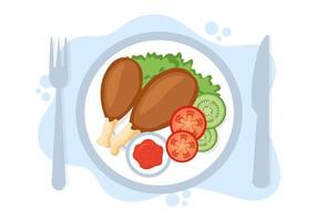 comida en cada comida con beneficios para la salud, dieta equilibrada, vegana, nutricional y la comida debe comerse todos los días en una ilustración de fondo plana vector