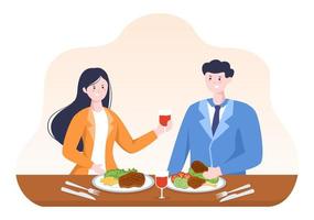 People Eating Food at Each Meal with Health Benefits, Balanced Diet, Vegan,  Nutritional and the Food Should be Eaten Every Day in Flat Background Illustration vector
