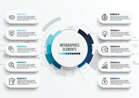 Vector infographic template with 3D paper label, integrated circles. Business concept with 10 options. For content, diagram, flowchart, steps, parts, timeline infographics, workflow, chart.