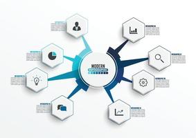 Vector infographic template with 3D paper label, circles. Business concept with 8 options. For content, diagram, flowchart, steps, parts, timeline infographics, workflow, chart.