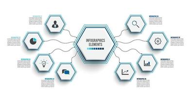 plantilla de infografía vectorial con etiqueta de papel 3d, círculos integrados. concepto de negocio con 8 opciones. para contenido, diagrama, diagrama de flujo, pasos, partes, infografías de línea de tiempo, flujo de trabajo, gráfico. vector