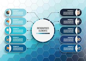 Vector infographic template with 3D paper label, integrated circles. Business concept with 10 options. For content, diagram, flowchart, steps, parts, timeline infographics, workflow, chart.