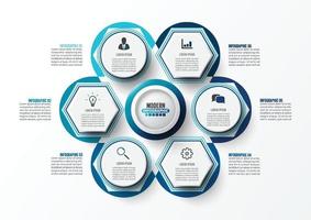 plantilla de infografía vectorial con etiqueta de papel 3d, círculos integrados. concepto de negocio con 6 opciones. para contenido, diagrama, diagrama de flujo, pasos, partes, infografías de línea de tiempo, flujo de trabajo, gráfico. vector