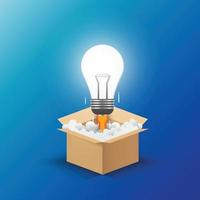 Light bulb up from the opening box. Creative and idea concept. Vector illustration