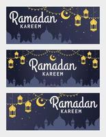 Vector set Ramadan Kareem horizontal banner with lantern and Mosque