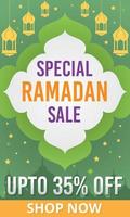 banner de venta de ramadán kareem. Folleto de oferta, venta especial de carteles de ramadán hasta un 35 por ciento de descuento vector