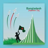 feliz día de la independencia de bangladesh ilustración vectorial con monumento nacional y bandera vector