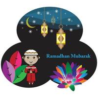 niño pequeño vestido con ropa musulmana para dar la bienvenida al mes de ramadán vector