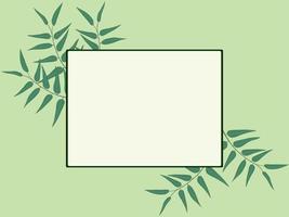 Light green background with square frame and eucalyptus leaves vector illustration