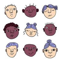 Hand drawn flat set of isolated people faces.