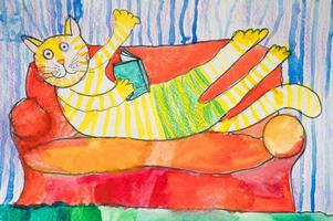 watercolor diy kids paint cat book couch photo