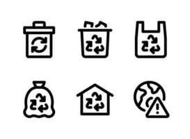 conjunto simple de iconos de línea de reciclaje. contiene íconos como papelera de reciclaje, bote de basura, bolsa de plástico y más. vector